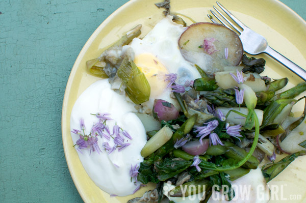 eggs in bed of garden veggies