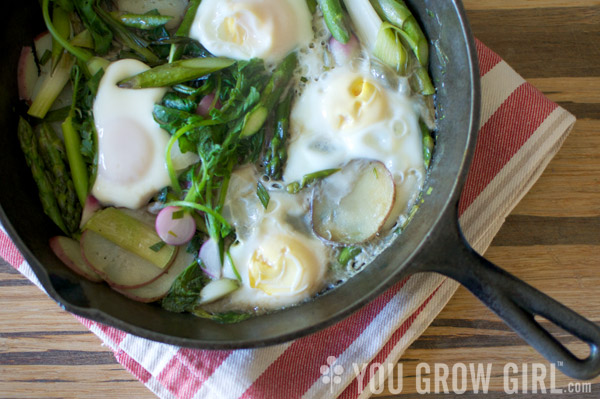 eggs in bed of garden veggies